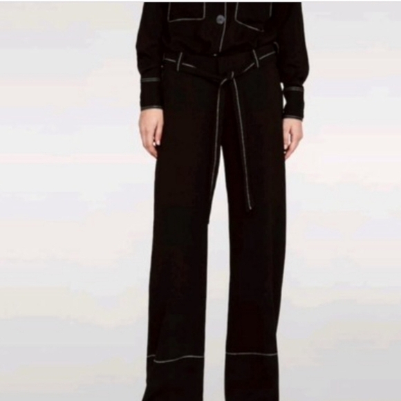 Zara Women's Wide Leg Dress Pants With Contrasting Topstitching, Black, XS - Picture 2 of 7